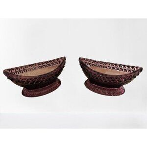 Set of 2 Vintage Viking Glass Salt Dishes Boat Shaped Cut Glass 4" x 2"